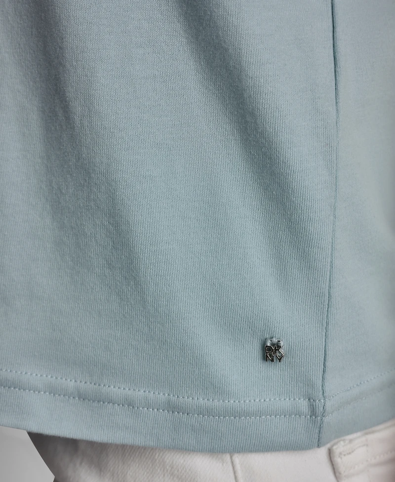 Dkny Jeans Petite Dome Studs Mini Ruffle Puff-Sleeve Crewneck T-Shirt