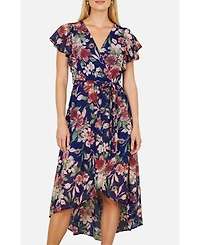 Yumi Women's Floral Wrap Midi Dress With Frill Hem