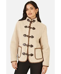 Yumi Women's Faux Leather Button Detail Jacket