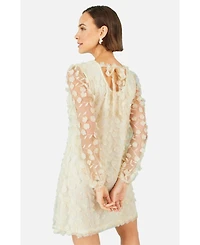 Yumi Women's Long Sleeve Floral Applique Tunic Dress