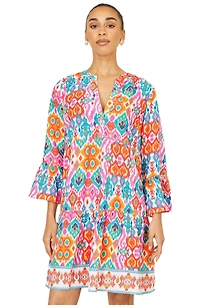 Yumi Women's Ikat Print Viscose Beach Tunic Dress