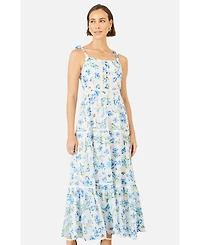 Yumi Women's Butterfly Print Lace Trim Maxi Dress