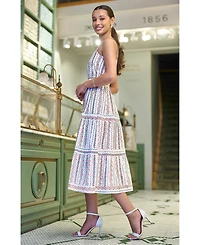 Yumi Women's Botanical Stripe Lace Trim Midi Dress