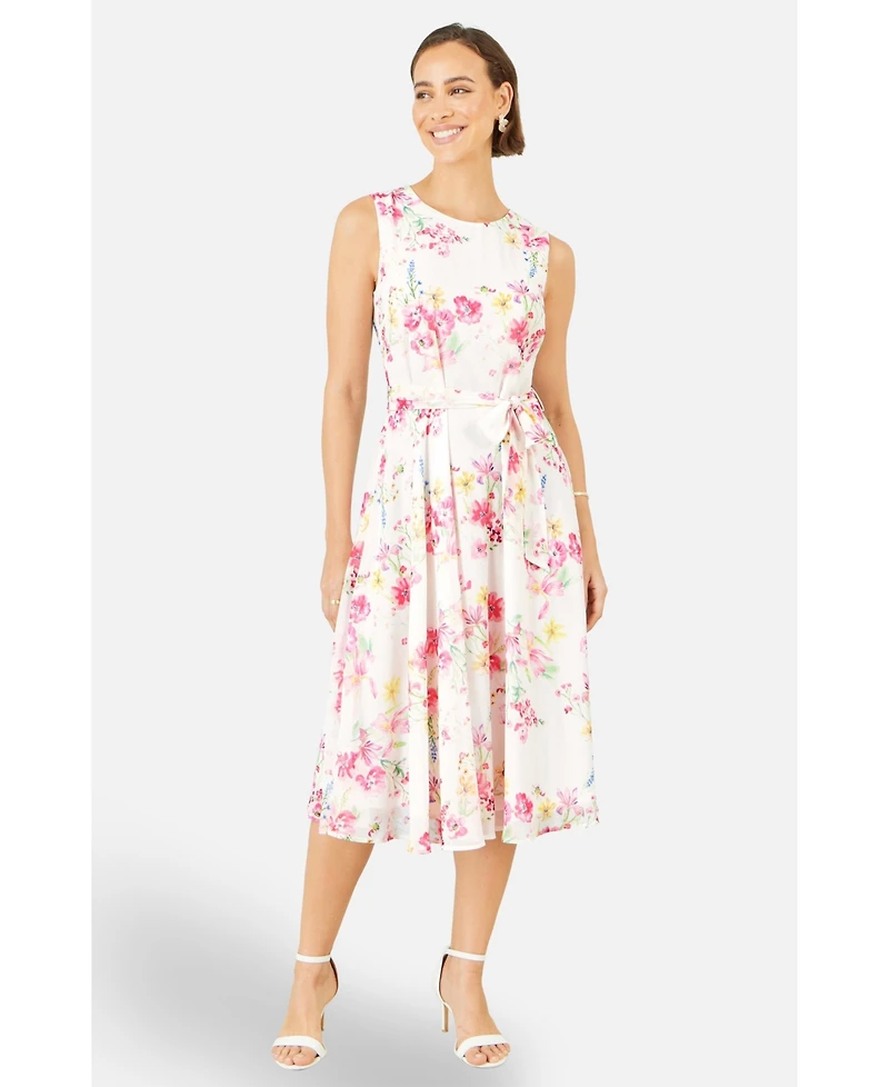 Yumi Women's Delicate Floral Midi Skater Dress