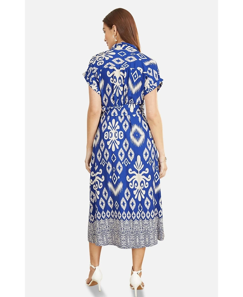 Yumi Women's Geo Print Relaxed Midi Shirt Dress