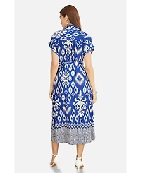 Yumi Women's Geo Print Relaxed Midi Shirt Dress