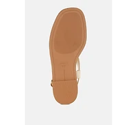 Doata Metallic Genuine Leather Buckled Flats