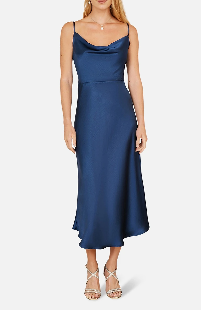 Yumi Women's Satin Cowl Neck Midi Dress
