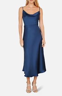 Yumi Women's Satin Cowl Neck Midi Dress
