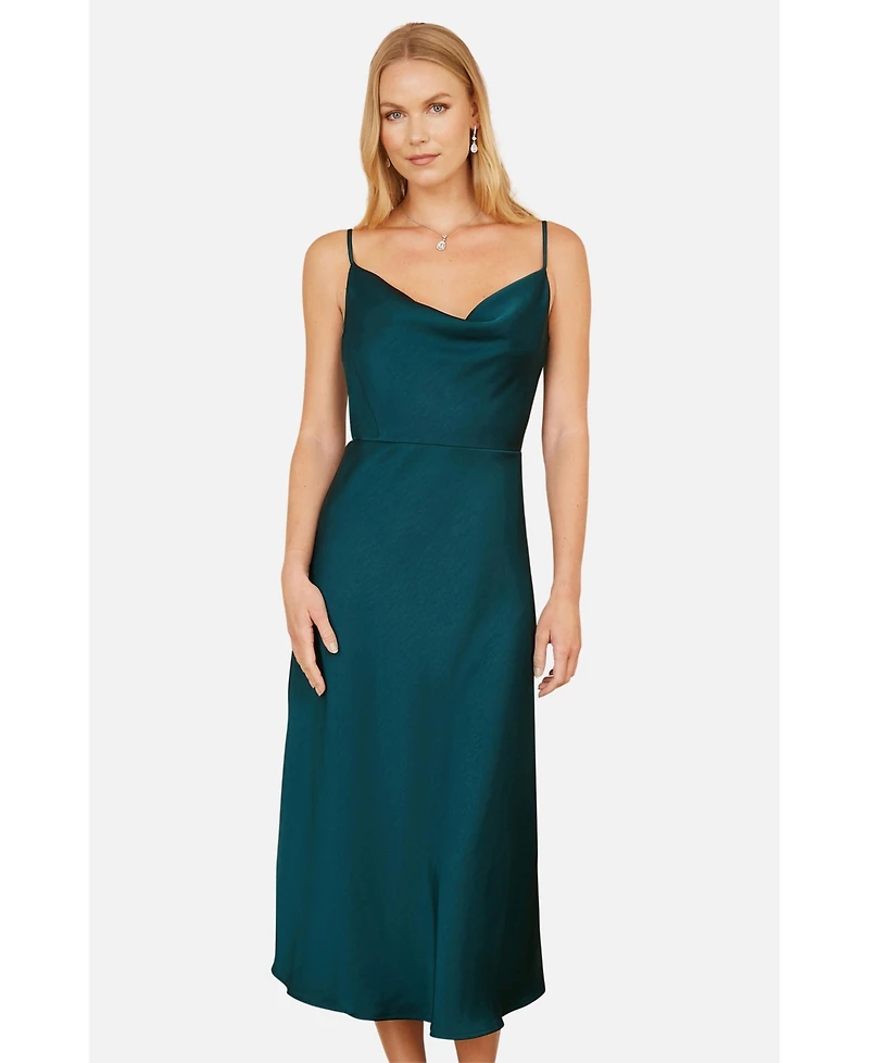 Yumi Women's Satin Cowl Neck Midi Dress