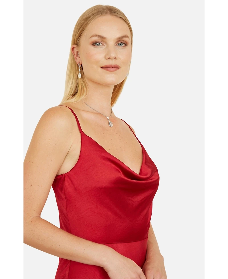 Yumi Women's Satin Cowl Neck Midi Dress