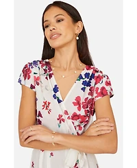 Yumi Women's Floral Mirror Dip Hem Wrap Dress
