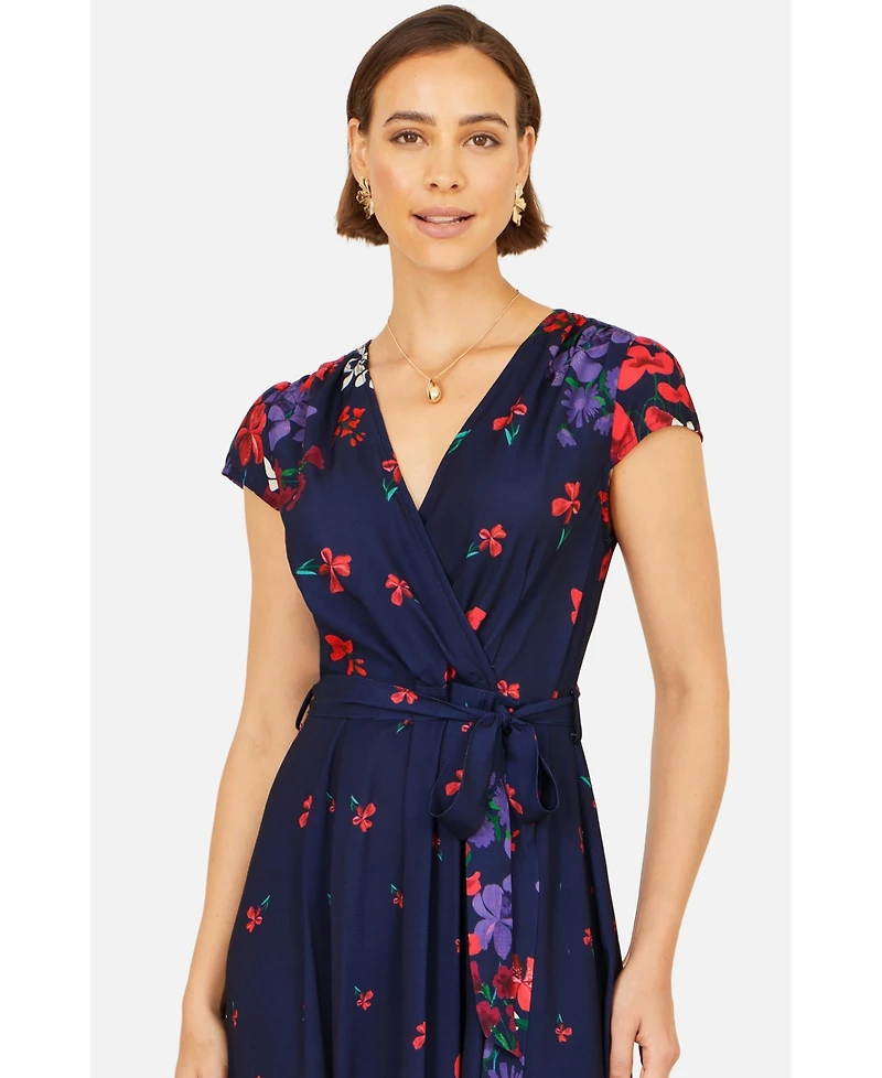 Yumi Women's Floral Mirror Dip Hem Wrap Dress