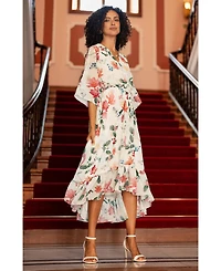 Yumi Women's Floral Dip Hem Kimono Wrap Dress