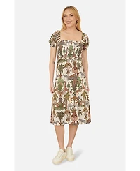 Yumi Women's Cotton Safari Print Ruched Midi Dress