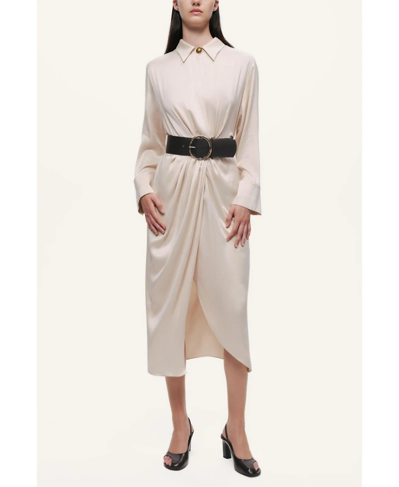 Nocturne Women's Belted Draped Shirt-Collar Maxi Dress