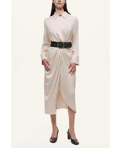 Nocturne Women's Belted Draped Shirt-Collar Maxi Dress