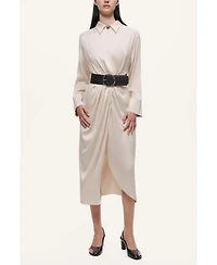 Nocturne Women's Belted Draped Shirt-Collar Maxi Dress