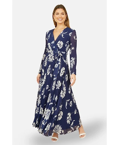 Yumi Women's Floral Pleated Midi Wrap Dress