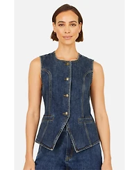 Yumi Women's Stretch Long Denim Waistcoat