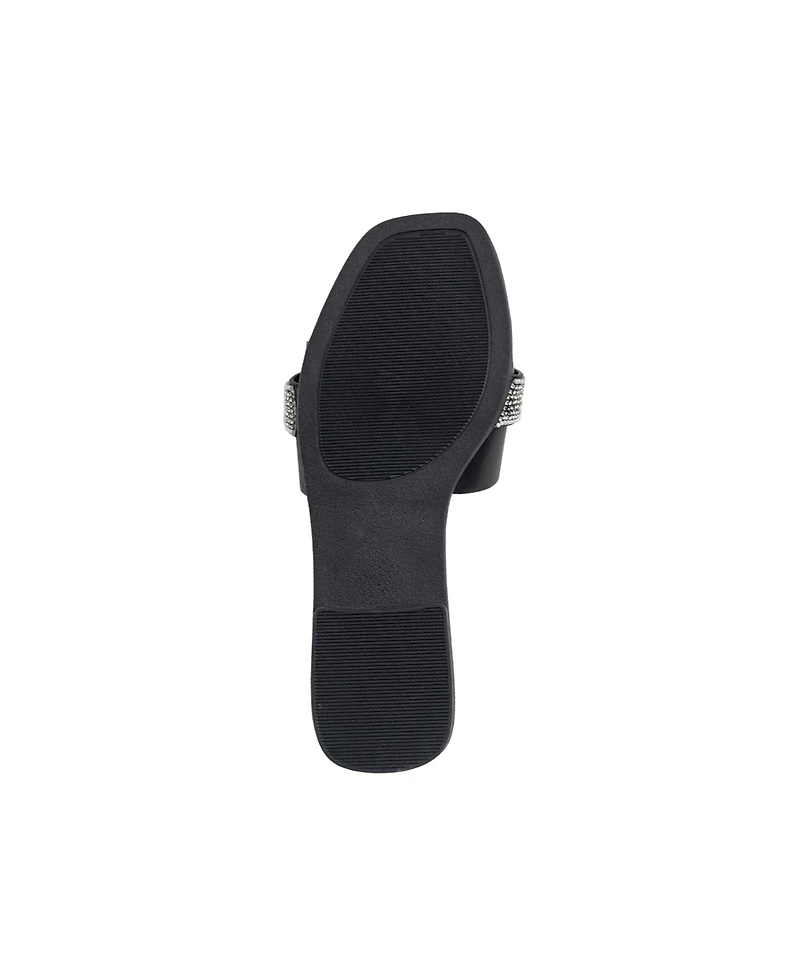 bebe Women's Fashion Sandal with Rhinestone and Pearl Embellished Strap