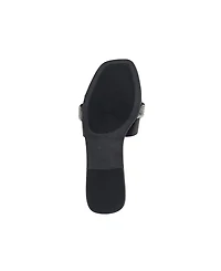 bebe Women's Fashion Sandal with Rhinestone and Pearl Embellished Strap