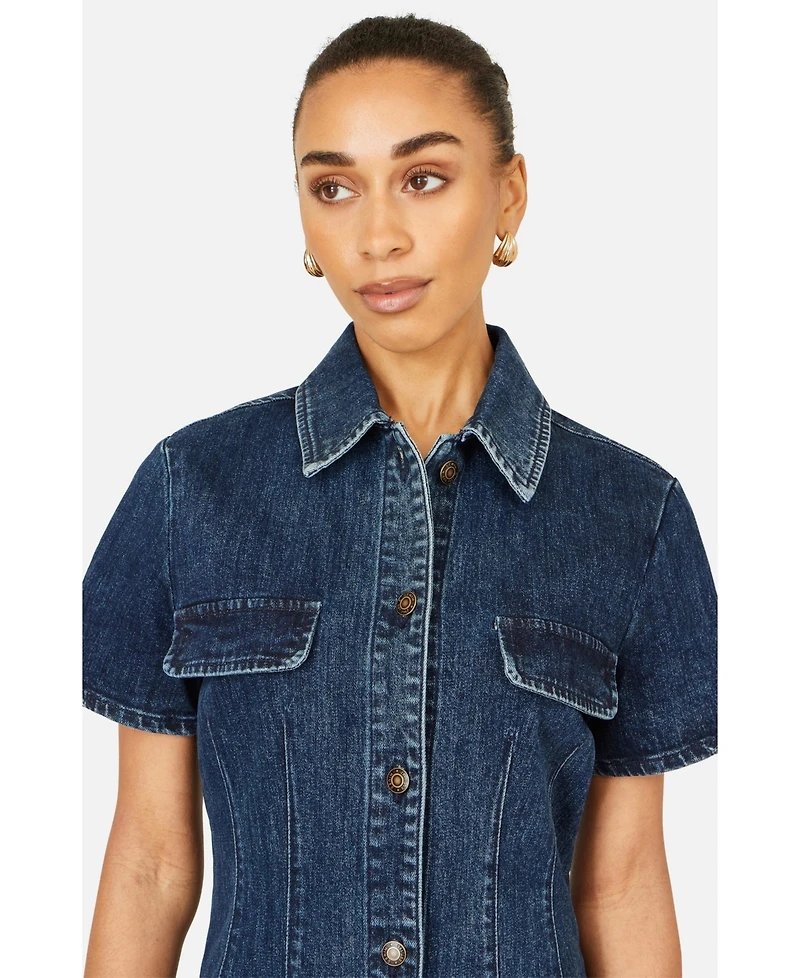 Yumi Women's Denim Stretch Shirt Dress