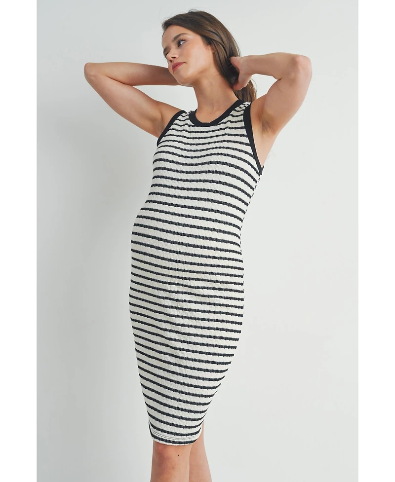 Hello Miz Maternity Striped Bodycon Sleeveless Scoop Neck Dress