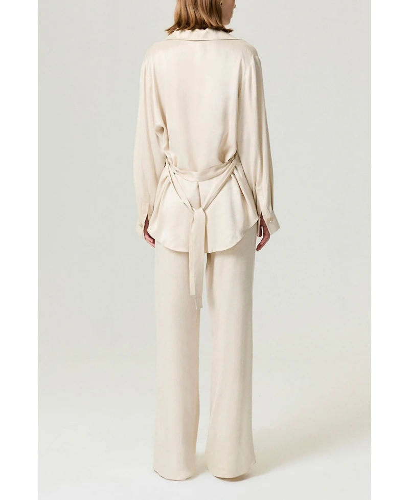 Nocturne Women's Belted Shirt with Statement Buttons