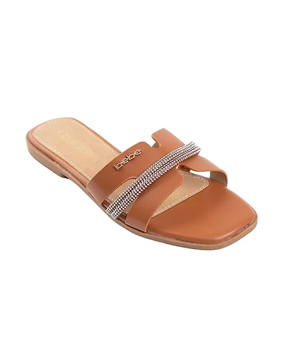 bebe Women's Fashion Sandal with Rhinestone Detail and Rivet