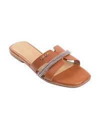 bebe Women's Fashion Sandal with Rhinestone Detail and Rivet