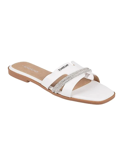 bebe Women's Fashion Sandal with Rhinestone Detail and Rivet