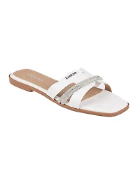 bebe Women's Fashion Sandal with Rhinestone Detail and Rivet