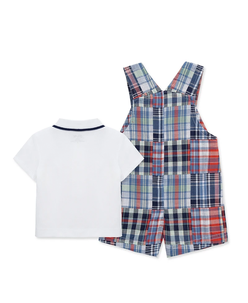 Little Me Baby Boys' Patchwork Detail Shortall and Polo Shirt, 2-Piece Set