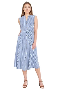 Yumi Women's Stripe Midi Sleeveless Shirt Dress