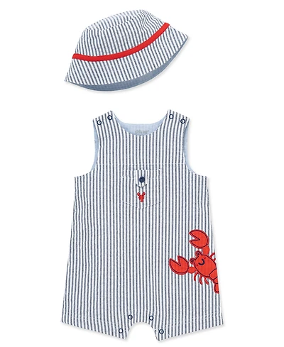 Little Me Baby Boys' Lobster Embroidery Sunsuit and Hat, 2-Piece Set