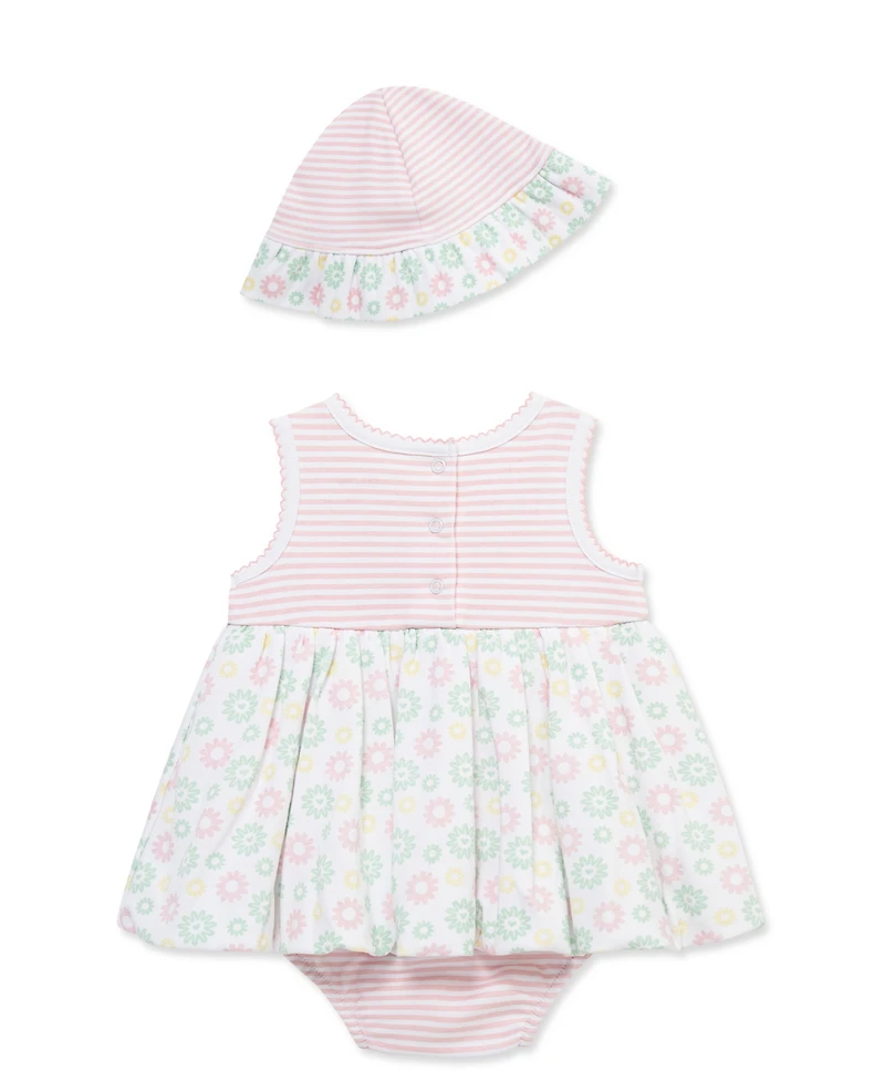 Little Me Baby Girls' Daisy Fun Printed Popover and Hat, 2-Piece Set