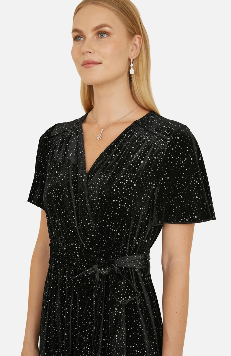 Yumi Women's Velvet Sparkle Wrap Midi Dress