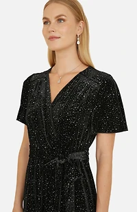 Yumi Women's Velvet Sparkle Wrap Midi Dress