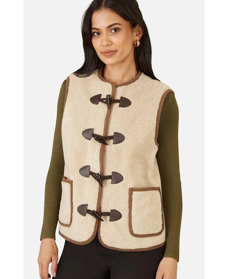 Yumi Women's Faux Leather Button Detail Gilet