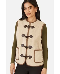 Yumi Women's Faux Leather Button Detail Gilet
