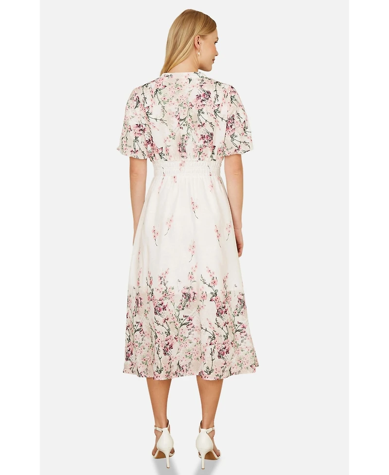 Yumi Women's Mirrored Floral Button Up Midi Dress