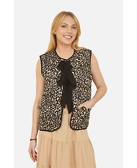 Yumi Women's Sleeveless Bow-Tie Leopard Waistcoat
