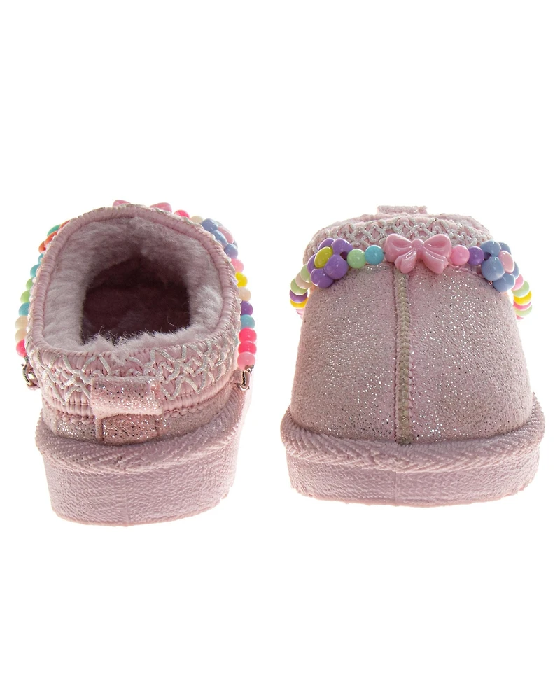 Josmo Toddler Girl's Beaded Plush Slip On Slippers