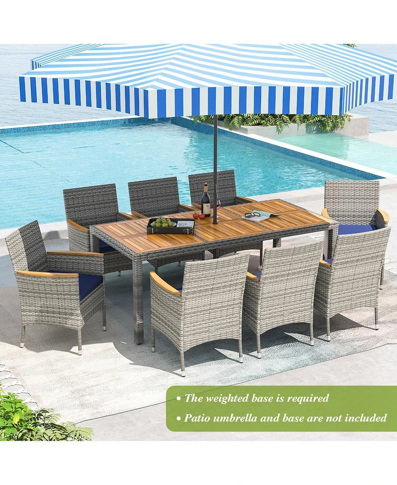 Gymax 9 Pieces Patio Pe Wicker Dining Set Outdoor Acacia Wood Table & Chairs