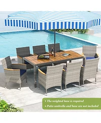 Gymax 9 Pieces Patio Pe Wicker Dining Set Outdoor Acacia Wood Table & Chairs