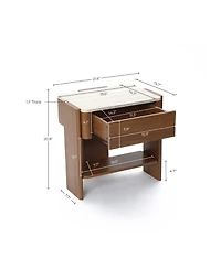 LuxenHome Faux Travertine Nightstand with Drawer and Open Shelf, Mdf Wood Accent Side Table