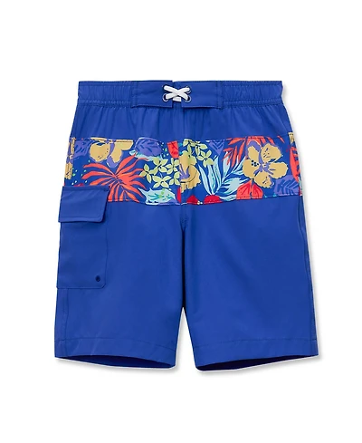 Lands' End Boys Chlorine Resistant Stretch Print Blocked Hydroliner Board Swim Trunks