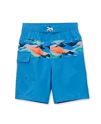Lands' End Boys Chlorine Resistant Stretch Print Blocked Hydroliner Board Swim Trunks