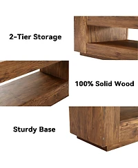 Tribesigns 70.87-in Extra Long Solid Wood Tv Stand for 55/65/75/80 inch Tv, Media Console Table, 2-Tier Entertainment Center with Storage Shelf
